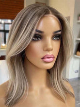 Layered Ash Blonde Short Lace Front Human Hair Wig with Highlights - Everyday Wigs